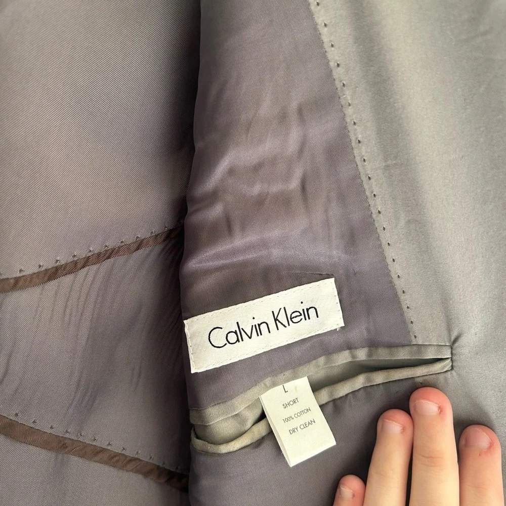 Calvin Klein Cotton Hidden Button Down Blazer Gray Size Large Short Business Men